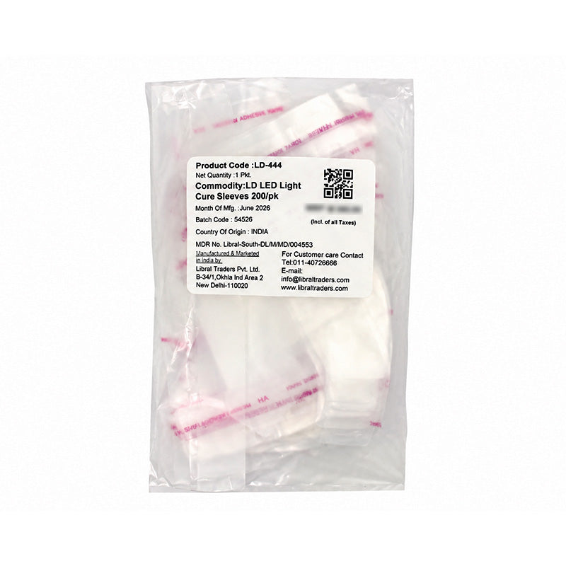 LD LED Light Cure Sleeves for dental X-ray accessories, showing clear protective sleeves used in dental procedures.