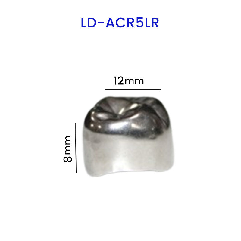 LD Stainless Steel Adult Permanent Crown for dental restorations, shown as an upper-right view of the pediatric and adult crown.