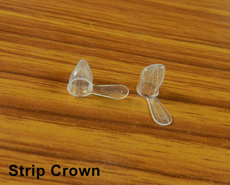 LD Dental Disposables Pedo Crown Strip, two-pack for adult and pediatric dental crowns, shown on an upper right tooth model.