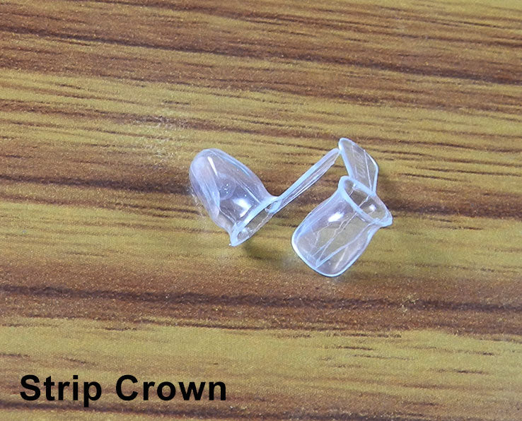 LD Pedo Strip Crown 2-pack, adult and pediatric dental crowns from LD Dental Disposables, shown on upper right tooth.