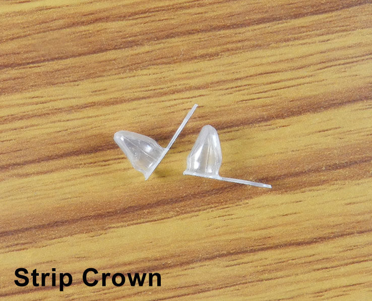 LD Dental Disposables Pedo Crown 2-pack, adult and pediatric dental crowns, upper right view with strip crown design.