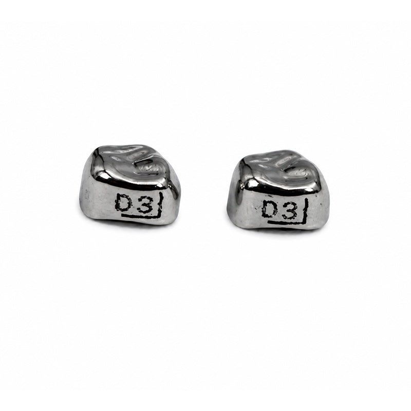 LD Dental Disposables stainless steel crown for adult and pedo dental restorations, shown in upper right view.