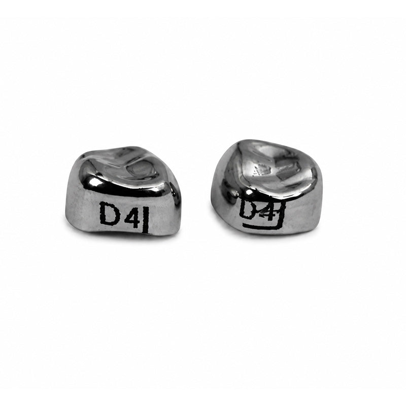 LD Dental Disposables stainless steel crown for adult and pediatric teeth, shown on upper right tooth in dental model.