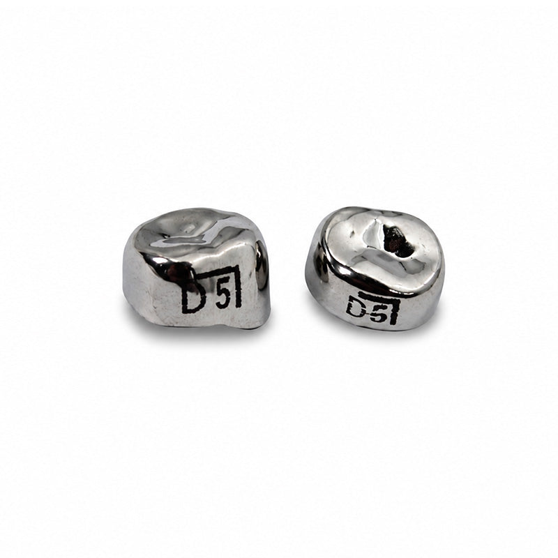 LD Dental Disposables stainless steel crown for adult and pediatric teeth, shown as an upper right tooth restoration.