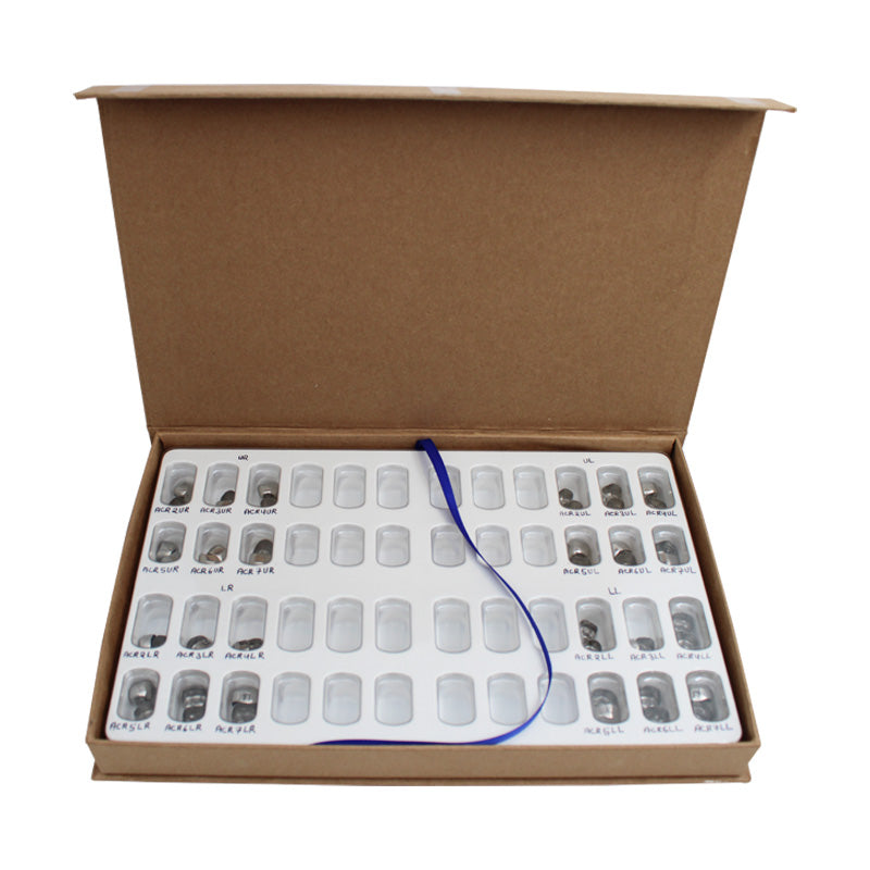 LD Dental Disposables adult permanent crown starter kit for pedo crowns, includes various dental crowns and tools in a compact set.