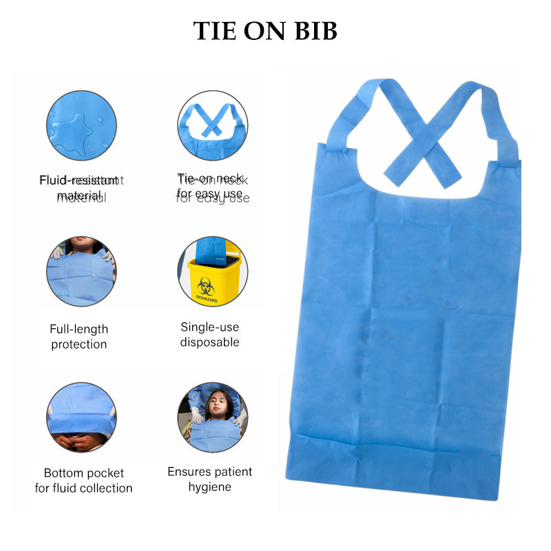 LD Dental Disposable Non-Woven Bibs with ties, pack of 10, used as patient bibs, PPE, or tray covers in dental clinics.