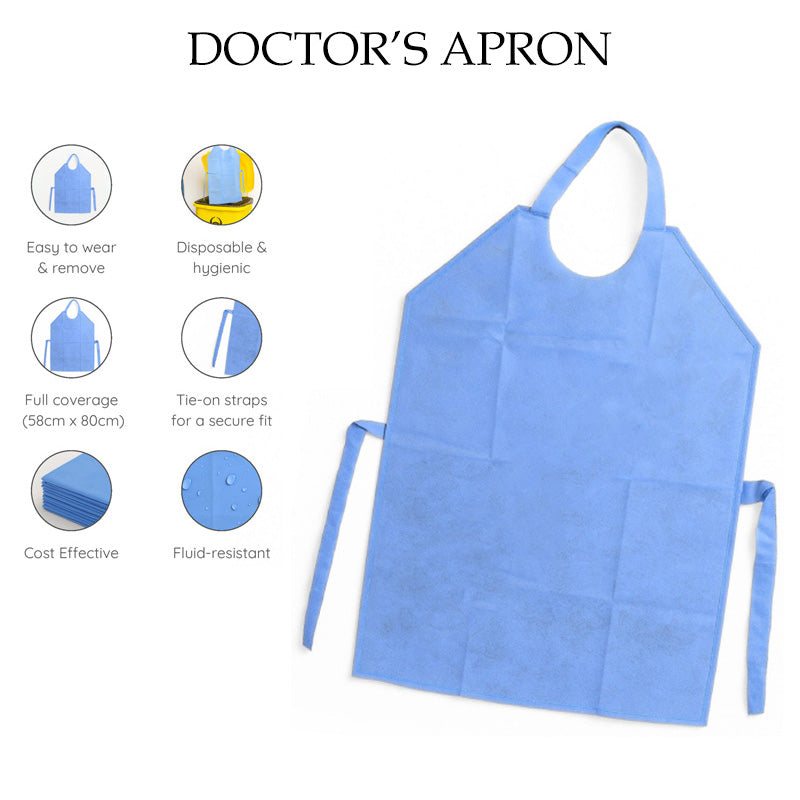 LD Non-Woven Doctor's Apron PPE Kit, including patient bibs, towels, and tray covers, in a pack of 10 for dental procedures.
