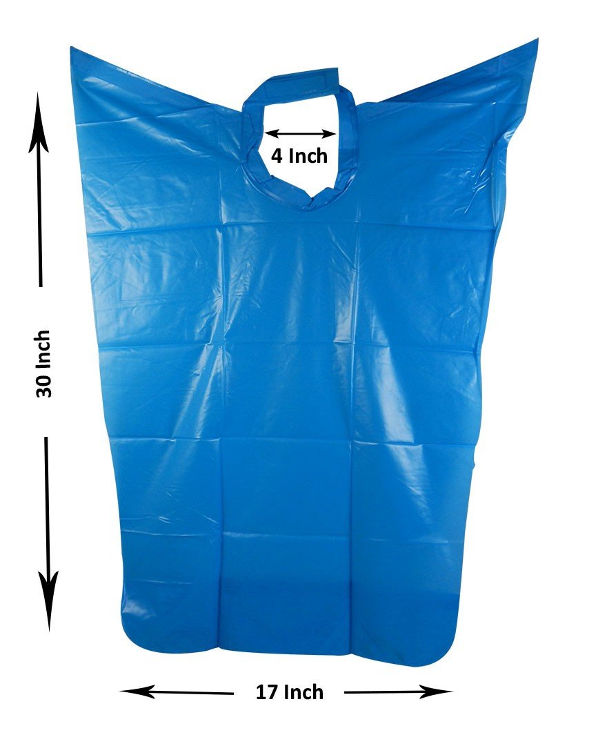 LD Dental Disposables vinyl apron for adults in PPE kit, shown with patient bibs, towel, tray paper, and tray cover.