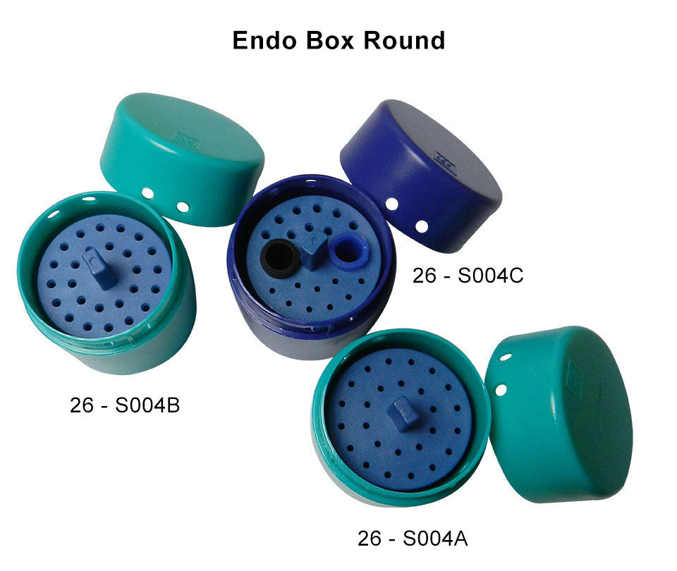 LD Endo Box Round 26 dental bur accessories from LD Dental Disposables, shown in a clear round plastic container.