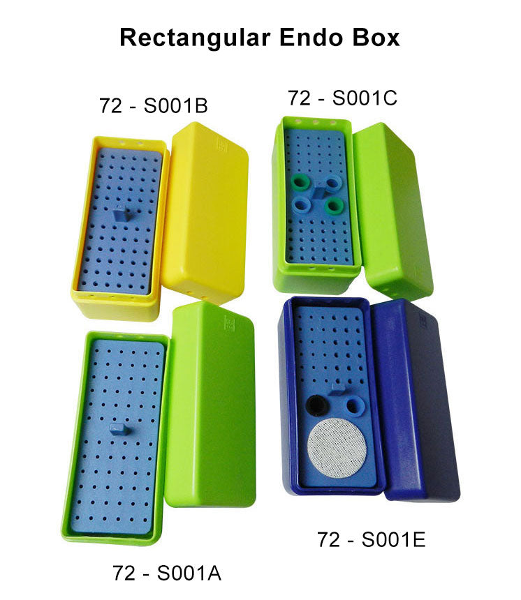 LD Dental Disposables autoclavable rectangular endo box with 72 compartments for bur accessories, durable and sterilizable.