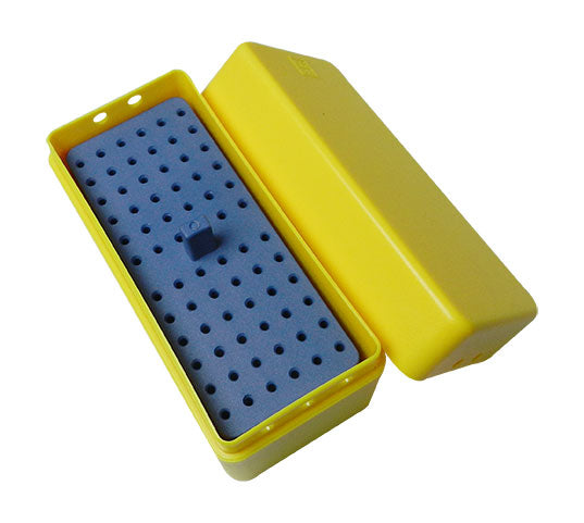 LD Dental Disposables autoclavable rectangular endo box, 72 compartments, used for storing dental bur accessories and endodontic tools.