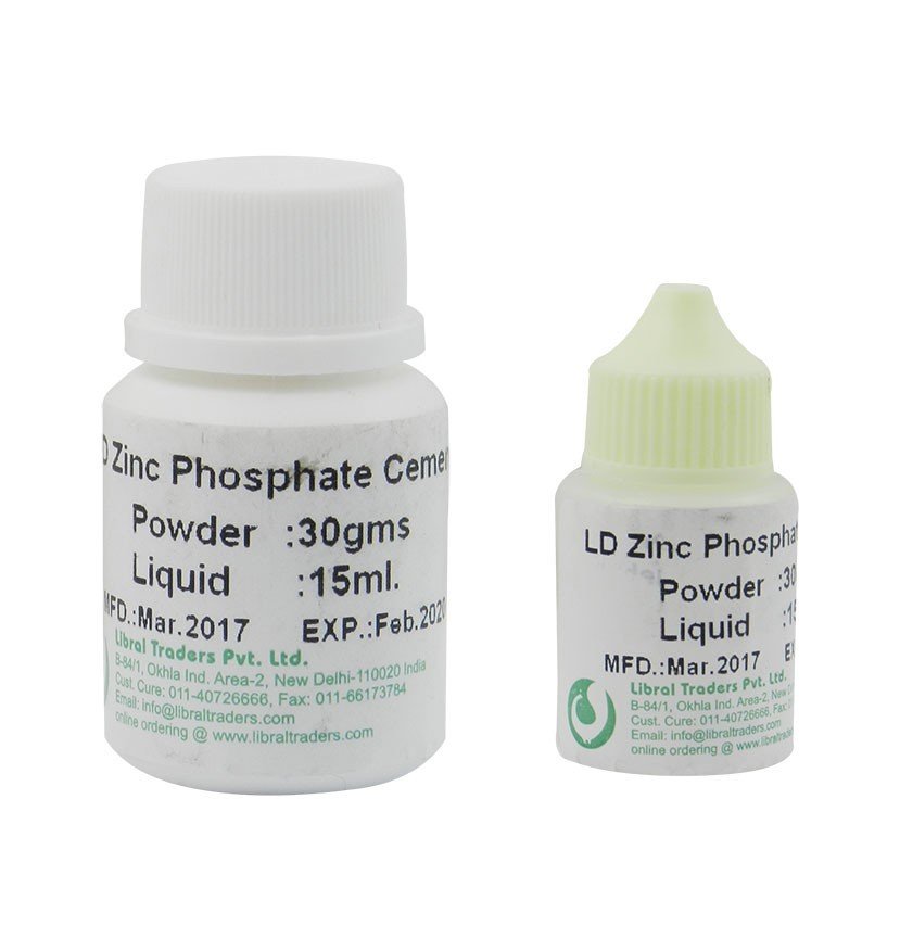 LD Zinc Phosphate cement set with 30g powder and 15ml liquid from LD Dental Disposables, used as dental liners and cements.