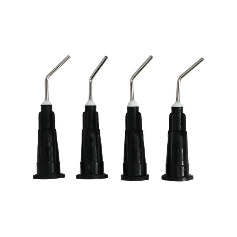 Set of 100 LD Pre-Bent Dispensing Tips for dental composites, designed for precise application and easy handling.