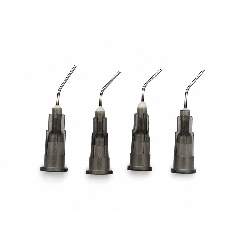 Set of LD Pre-Bent Dispensing Tips for composites, 18-g, from LD Dental Disposables, ideal for precise dental composite application.