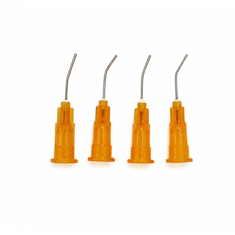 Set of 100 LD Pre-Bent Dispensing Tips for composites, designed for dental procedures, by LD Dental Disposables.