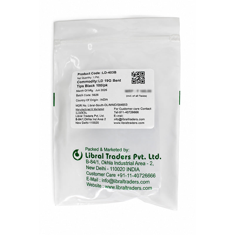 Set of LD Pre-Bent Dispensing Tips for dental composites, 18-gauge, in a pack of 100, designed for precise composite application.