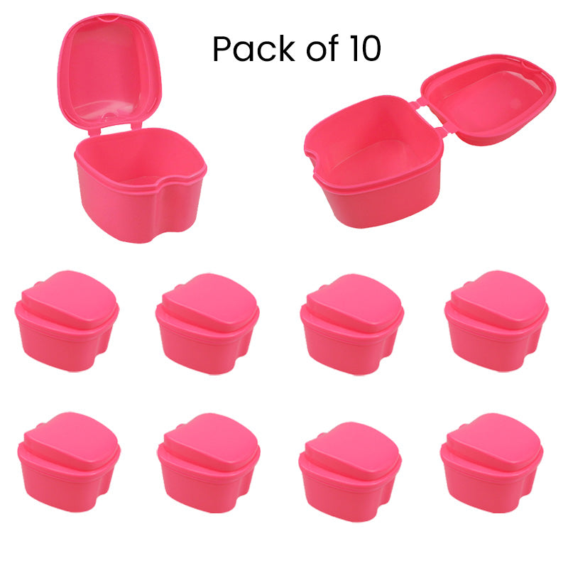 Assorted LD Denture & Retainer Boxes in a 10-pack, used for storing dentures and retainers, from LD Dental Disposables.