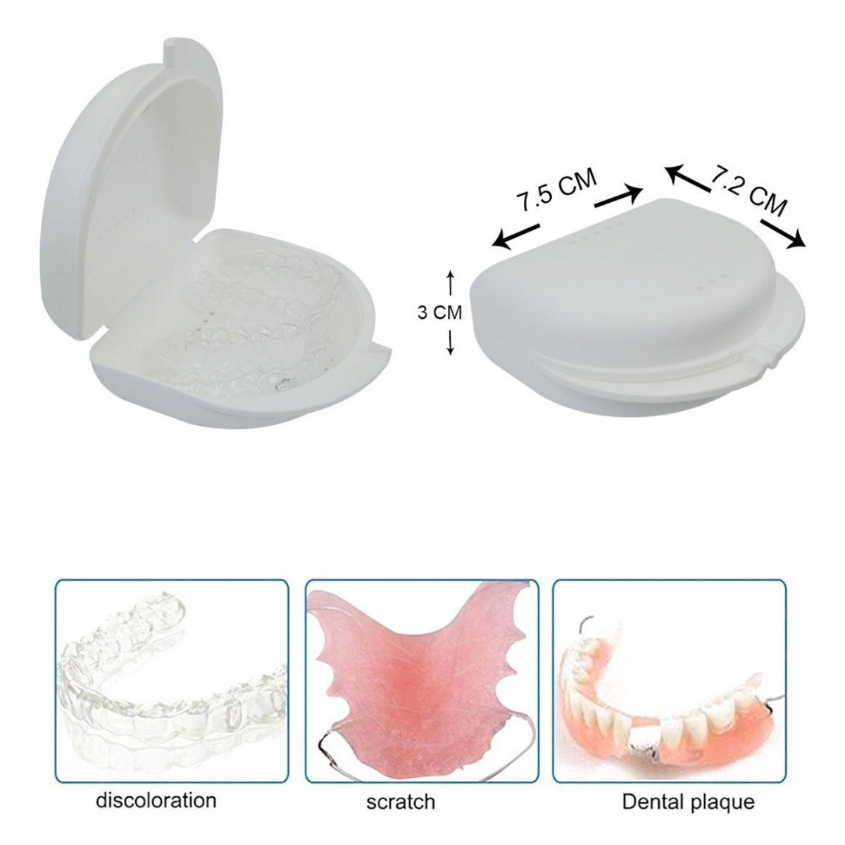 Set of 10 LD Dental Disposables medium denture and retainer boxes, assorted colors for secure storage of dental appliances.