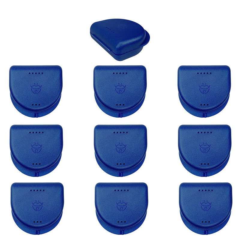 Assorted LD Dental Disposables medium denture and retainer boxes, compact storage containers for dental appliances.