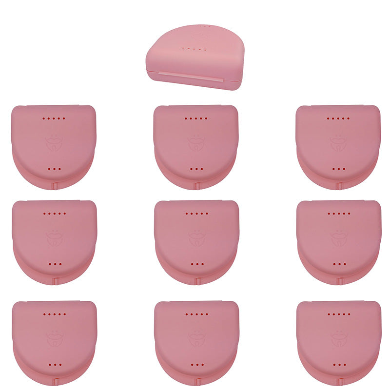 Assorted LD Dental Disposables medium denture and retainer boxes for safe storage of dental appliances.