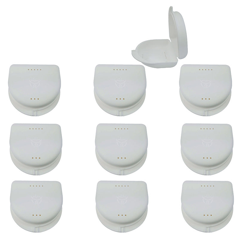 Assorted LD Dental Disposables medium denture and retainer boxes for safe storage of dental appliances.
