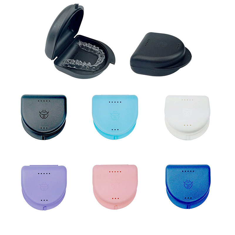 Assorted LD Dental Disposables medium denture and retainer boxes, 10-pack, for storing and protecting dental appliances.