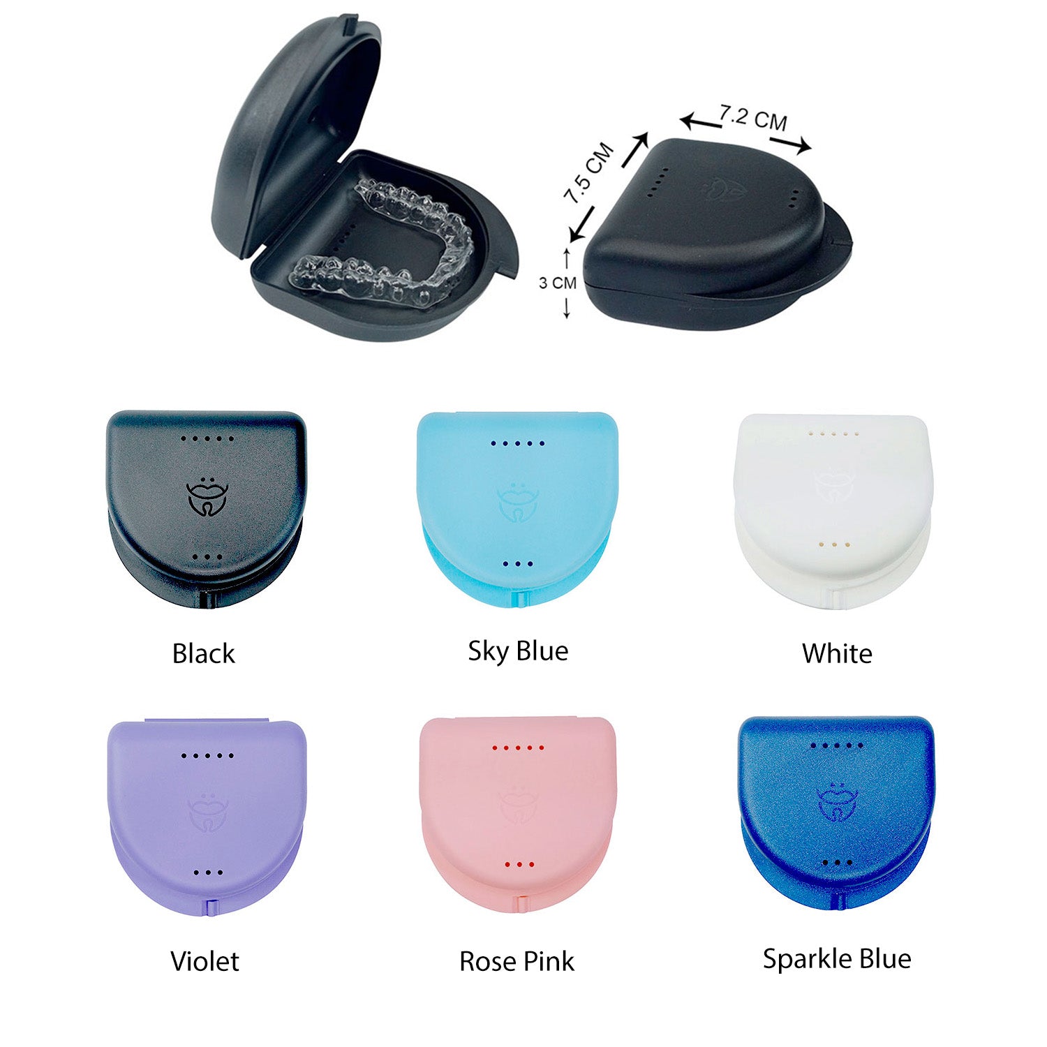 Assorted LD Dental Disposables medium denture and retainer boxes for storage, shown in a pack of 10.