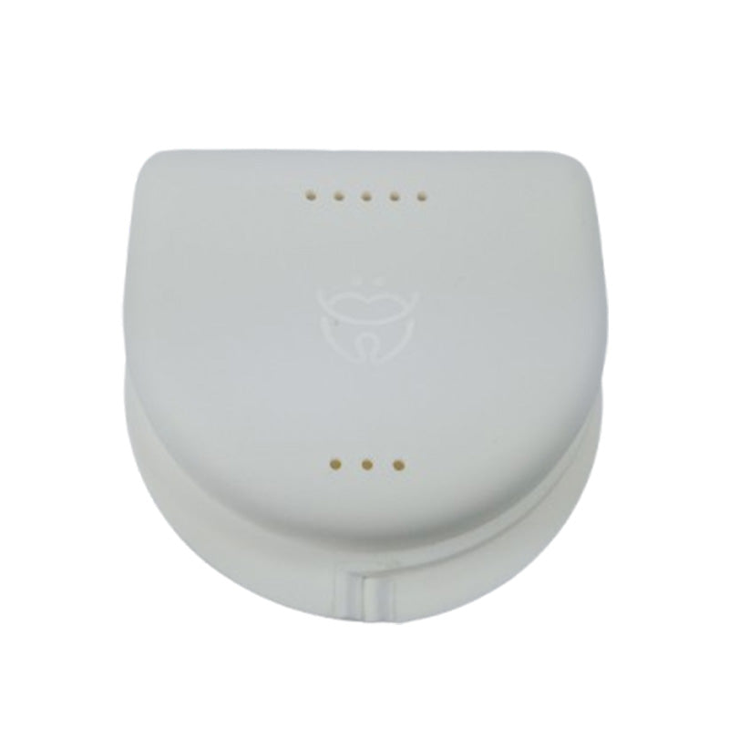 Set of 10 LD Dental Disposables medium retainer and denture boxes with assorted colors, designed for safe storage and transport.