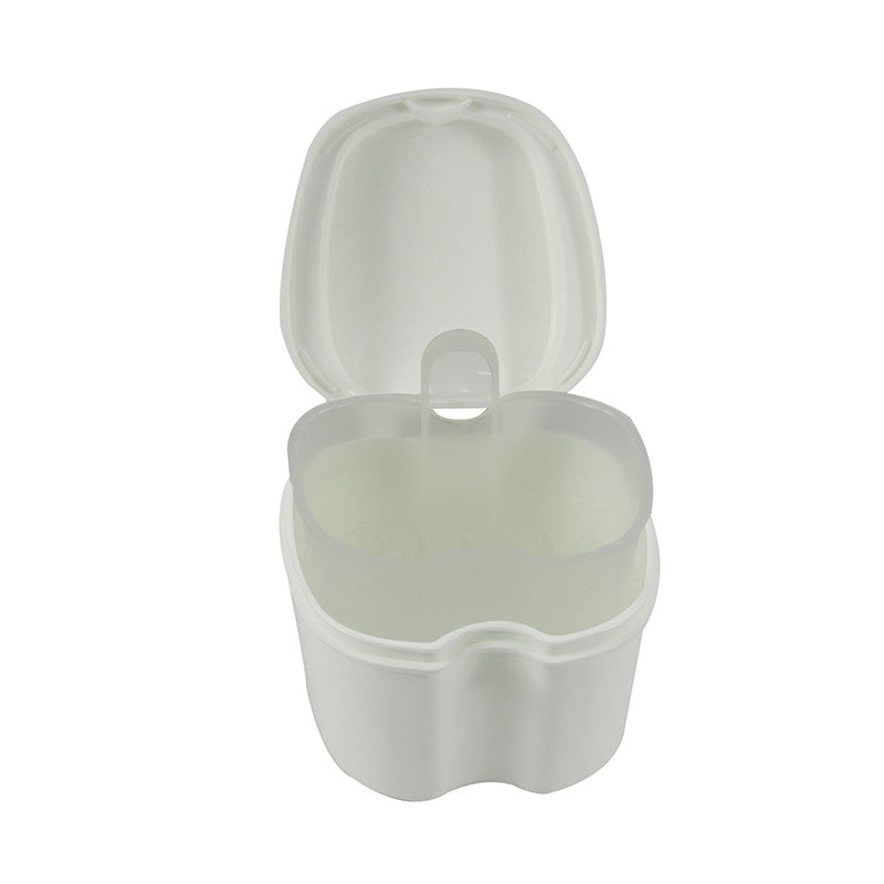 LD Denture and Retainer Box with inner tray, compact plastic storage case for dentures and retainers, dental disposables brand.
