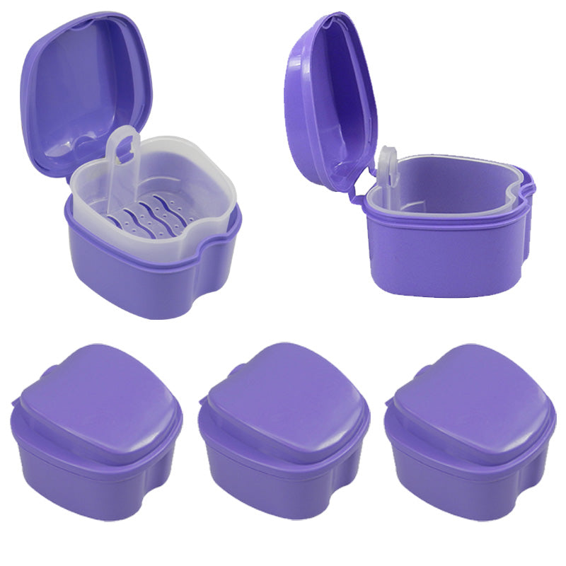 Pack of 5 LD Dental Disposables denture and retainer boxes with inner trays, compact storage containers for dental appliances.