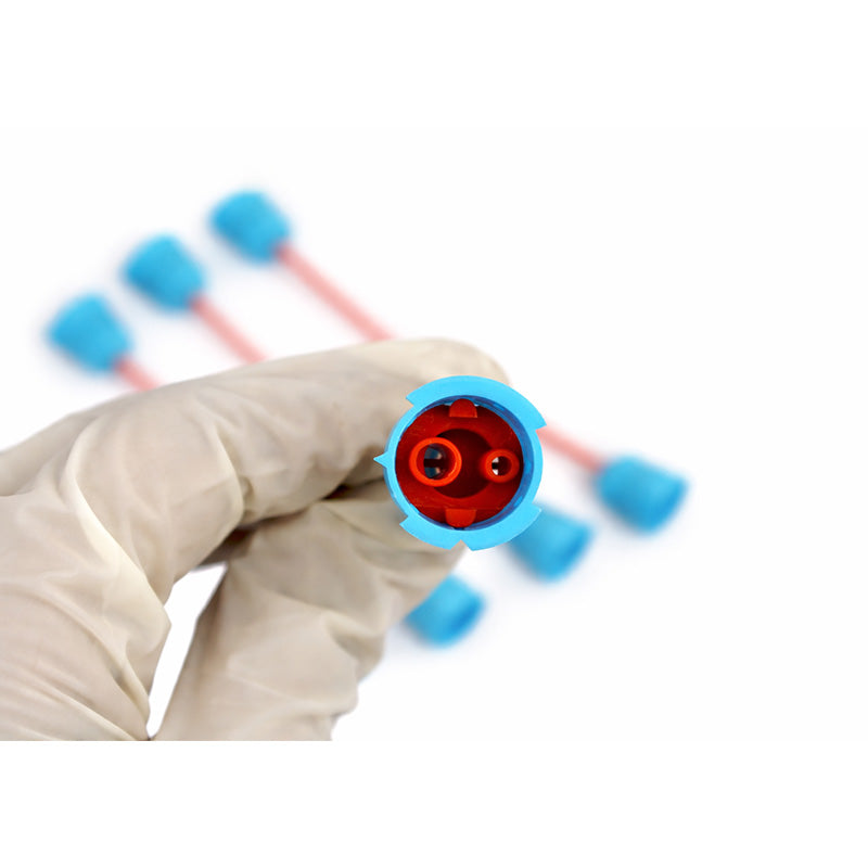 Set of 50 LD Blue-Orange Mixing Tips for Dental Dispensing Guns, designed for precise mixing in dental procedures.