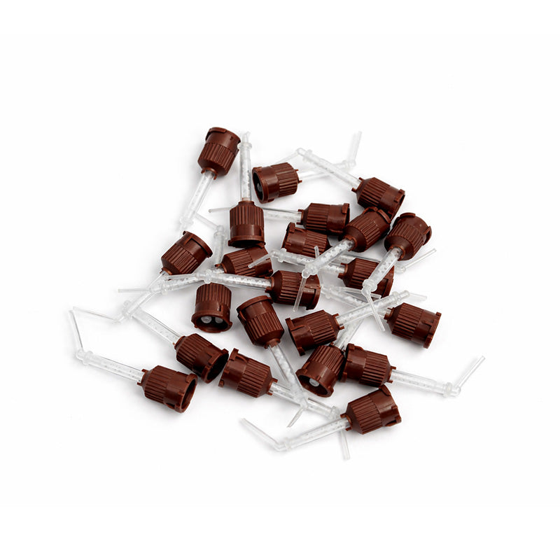 LD Brown Core Mixing Tips with White Tips for dental dispensing guns, designed for precise mixing and application.