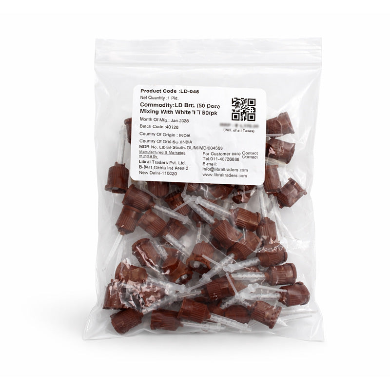 LD Brown Core Mixing Tips with White Tips for dental dispensing guns, used for precise mixing in dental procedures.
