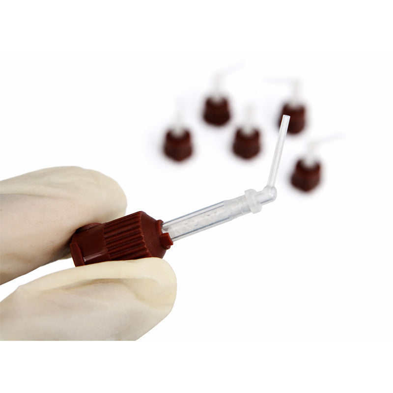 LD Dental Disposables brown core mixing tips with white tips for dispensing guns, used for precise dental material mixing.
