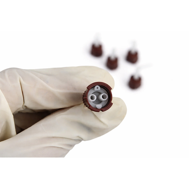 LD Dental Disposables brown core mixing tips with white tips, designed for dispensing guns and dental mixing applications.