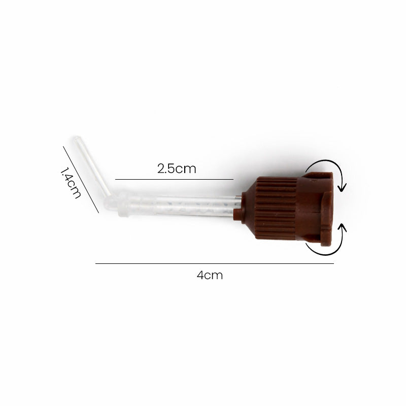 LD Brown Core Mixing Tips with White Tips for dental dispensing guns, used for precise mixing in dental procedures.
