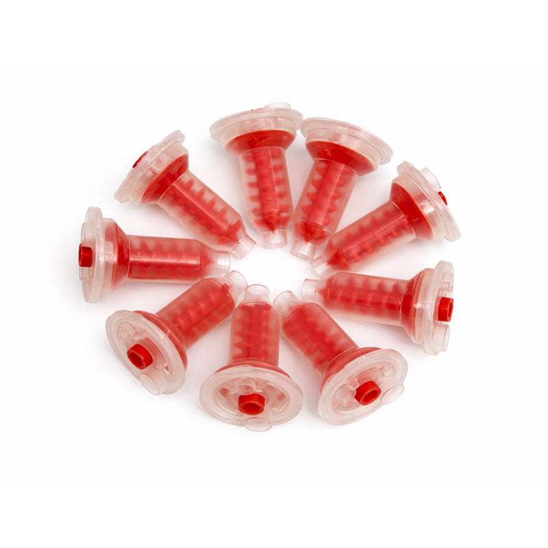 LD Dental Disposables Penta Red Mixing Tips 1:4 for dispensing guns, shown in a pack of 50, designed for precise dental mixing.