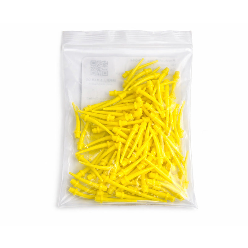 LD Yellow Intraoral Mixing Tips for dental dispensing guns, 100-pack, designed for precise dental material mixing.