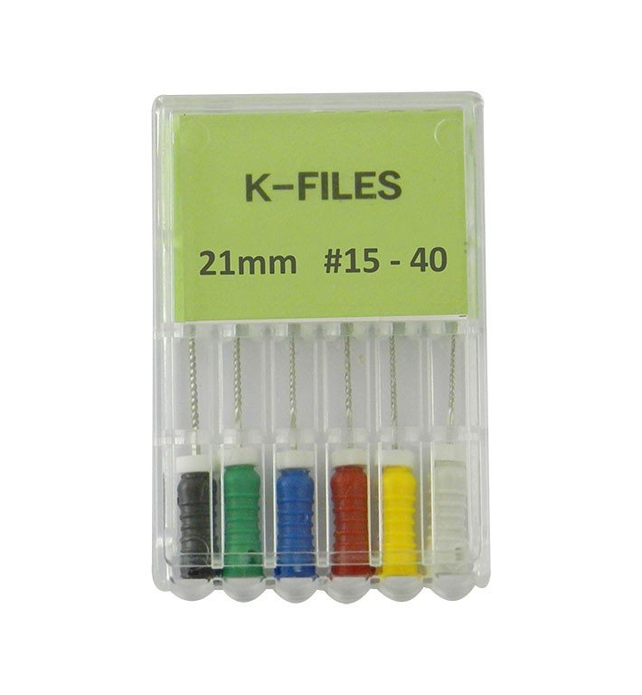 LD Dental Disposables LD K Files, endodontic instruments, size 10, NITI, 21 mm length, for root canal treatment.