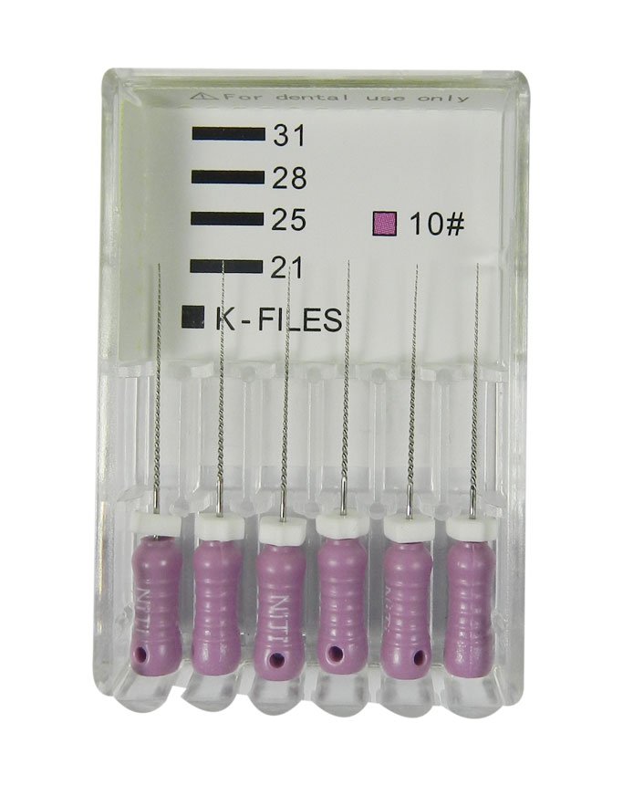 LD Dental Disposables Endo Instruments LD K Files, size 10, NITI, 21mm length, for root canal procedures.