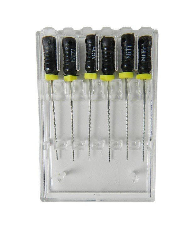 Set of 6 LD Dental Disposables Endo Instruments LD H Files, size 10, stainless steel, 21 mm length for root canal procedures.