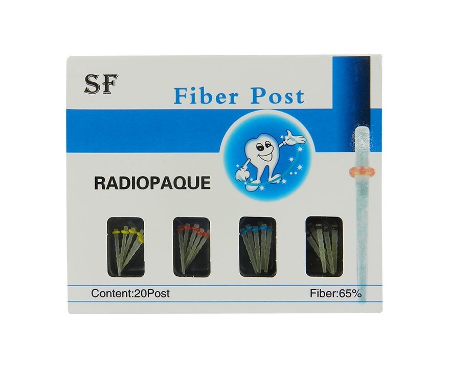Set of LD Dental Disposables fiber posts and drills kit with 20 fiber posts and 4 drills for dental restoration procedures.