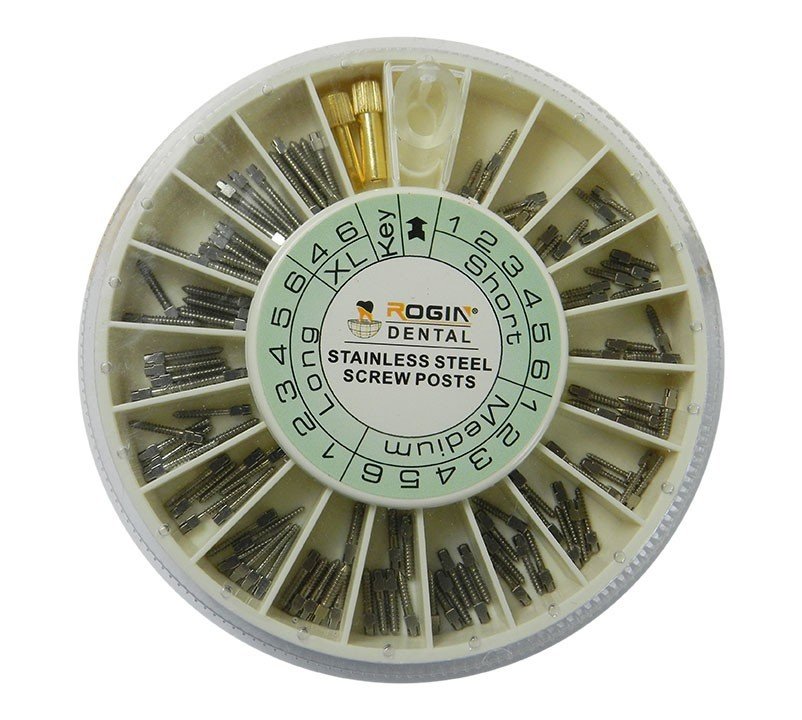 Set of 120 LD Stainless Steel Screw Posts for dental fiber posts and drills by LD Dental Disposables, shown in the image.