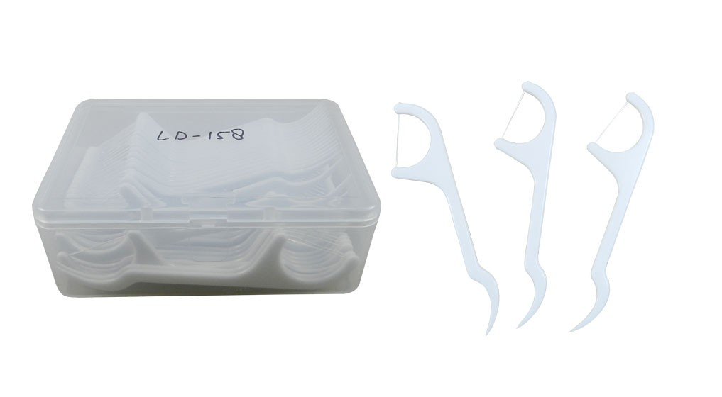LD Dental Disposables LD Flosser with Tooth Pick, 50-pack, featuring easy-to-use floss and built-in tooth pick for oral hygiene.