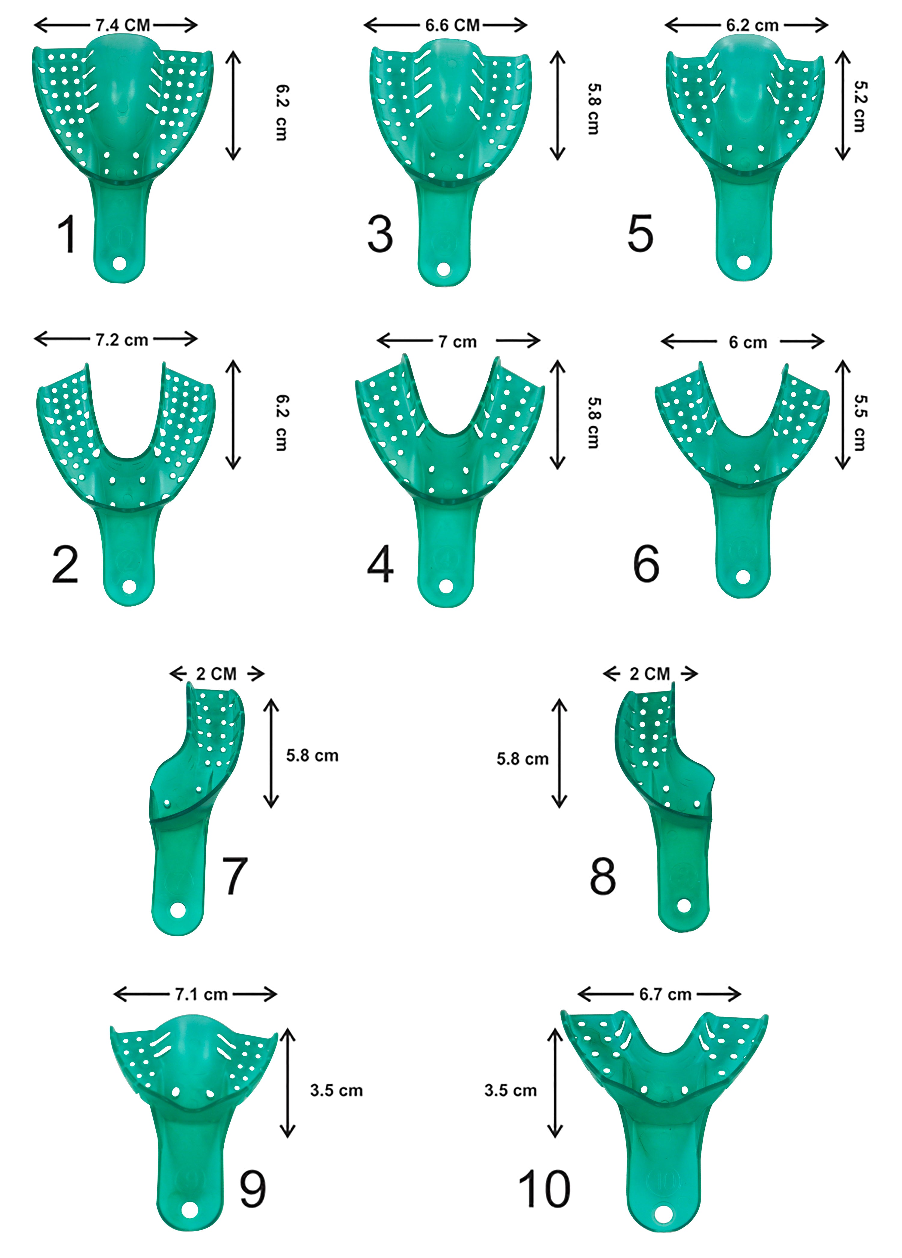 Set of 10 LD Venus Premium Dental Autoclavable Impression Trays for dental impressions, made by LD Dental Disposables.