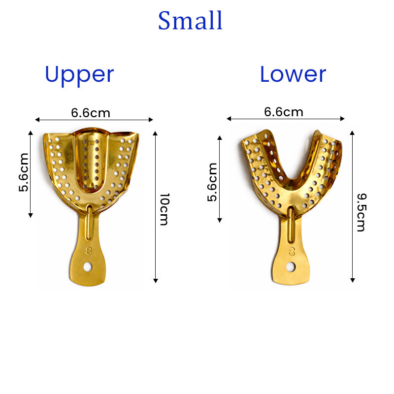LD Dental Disposables LD SS Gold Plated Impression Trays for upper and lower dental impressions, durable and gold-plated.
