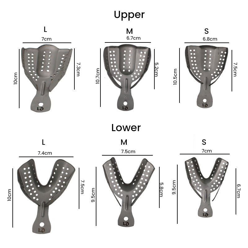 Set of three LD Dental Disposables LD SS Rim Lock Dental Impression Trays with matte finish for precise dental impressions.