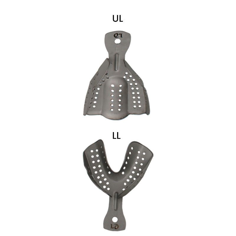 Set of 3 LD Dental Disposables LD SS Rim Lock Dental Impression Trays with a matte finish for accurate dental impressions.