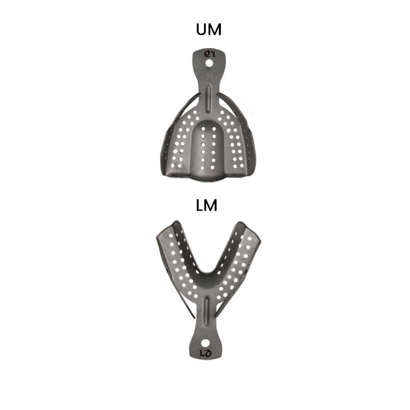 Set of three LD SS Rim Lock Dental Impression Trays with a matte finish, designed for accurate dental impressions.