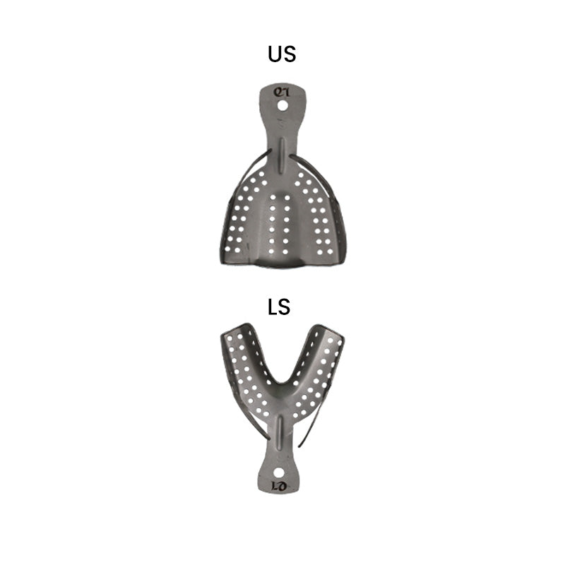 Set of 3 LD Dental Disposables SS Rim Lock Dental Impression Trays with matte finish, used for dental impressions in dental procedures.
